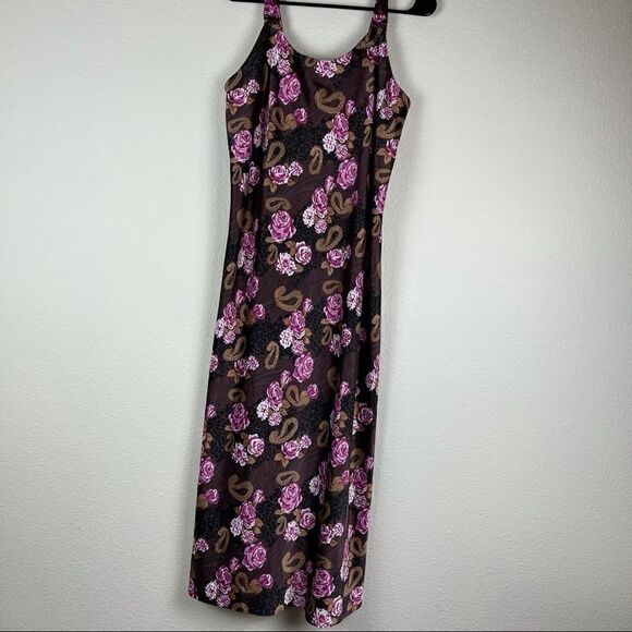 Vintage 90s Women’s 100% Silk Pink Brown Floral Maxi Nightgown Slip Dress Sz L - Picture 10 of 10